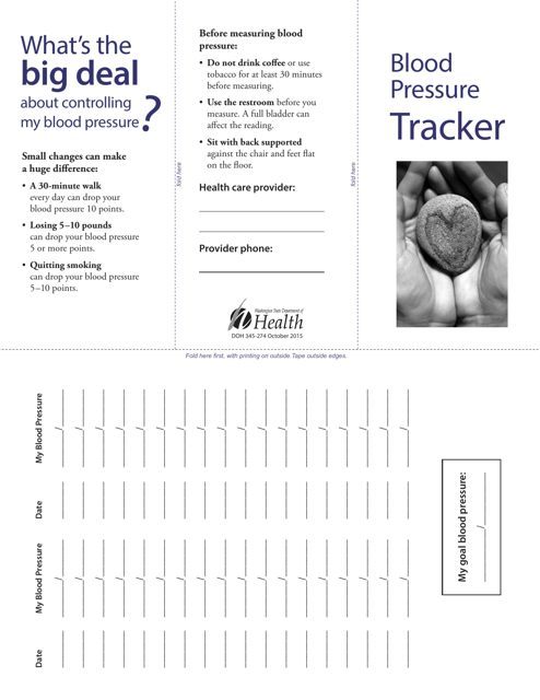 DOH Form 345-274 Blood Pressure Tracker - Washington