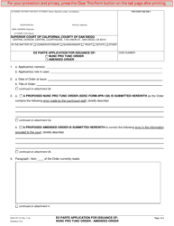 Form PR-137 &quot;Ex Parte Application for Issuance of Nunc Pro Tunc Order/Amended Order&quot; - County of San Diego, California