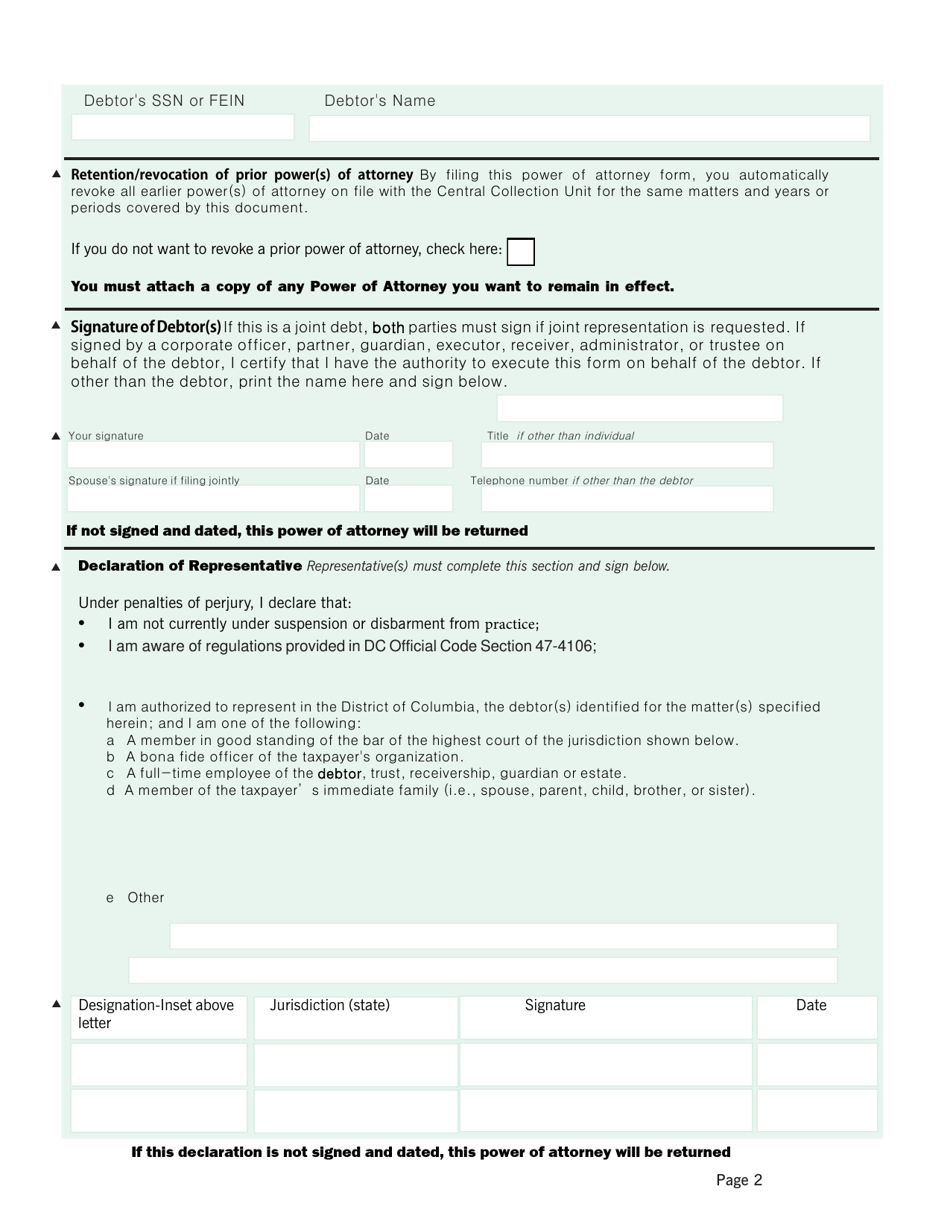 Power of Attorney and Declaration of Representation - Central Collection Unit - Washington, D.C., Page 2