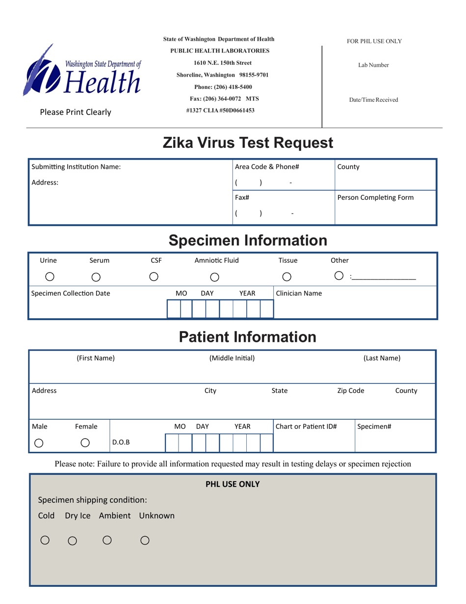 Zika Virus Test Request - Washington, Page 1