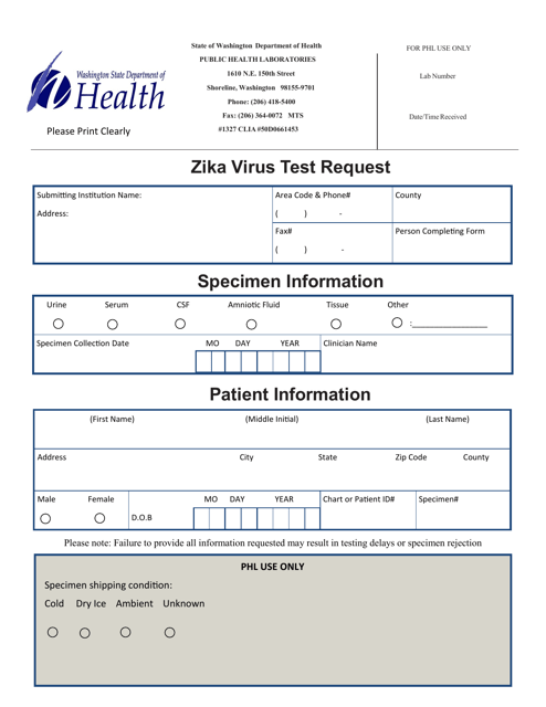 Zika Virus Test Request - Washington Download Pdf