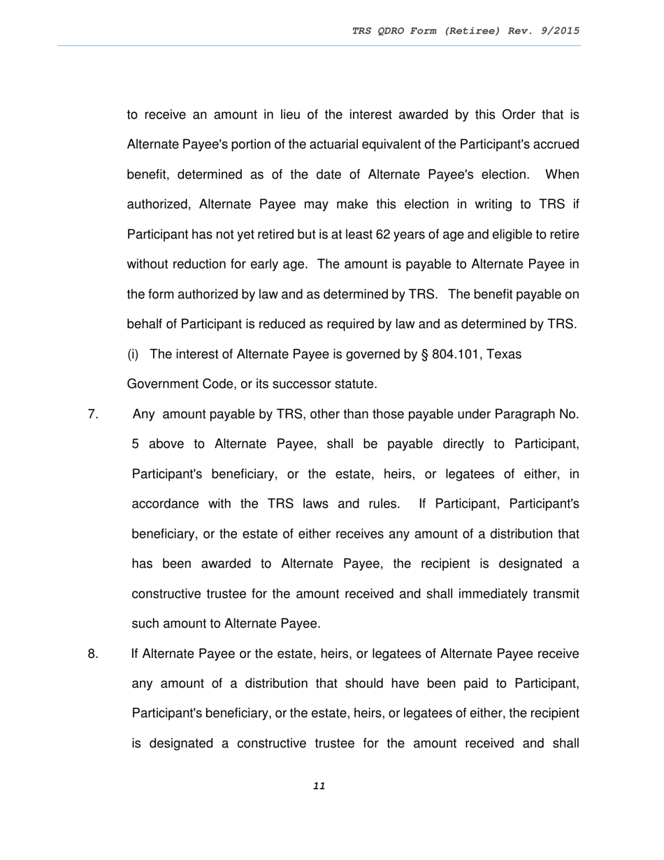 Trs Model Domestic Relations Order for Retiree - Texas, Page 11