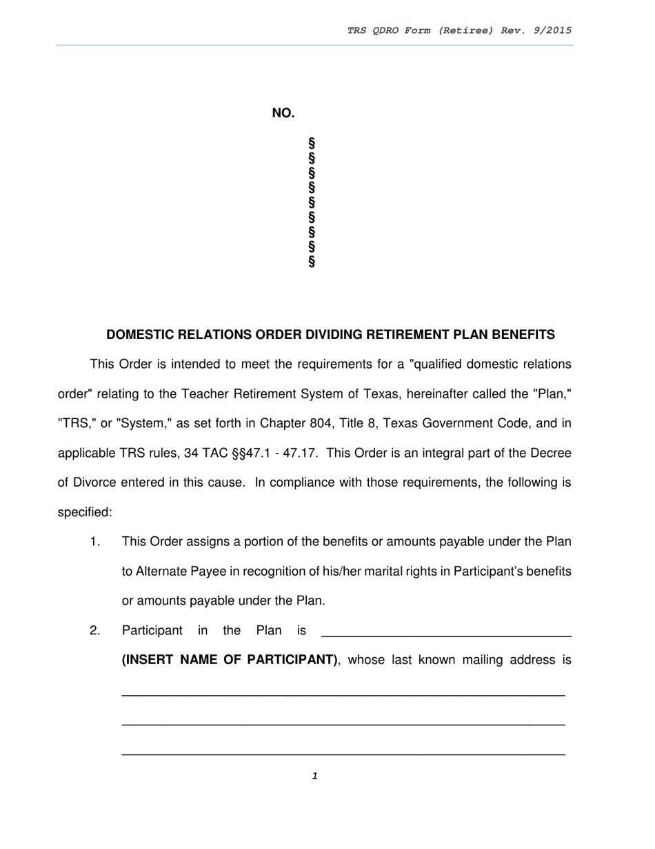 Trs Model Domestic Relations Order for Retiree - Texas, Page 1