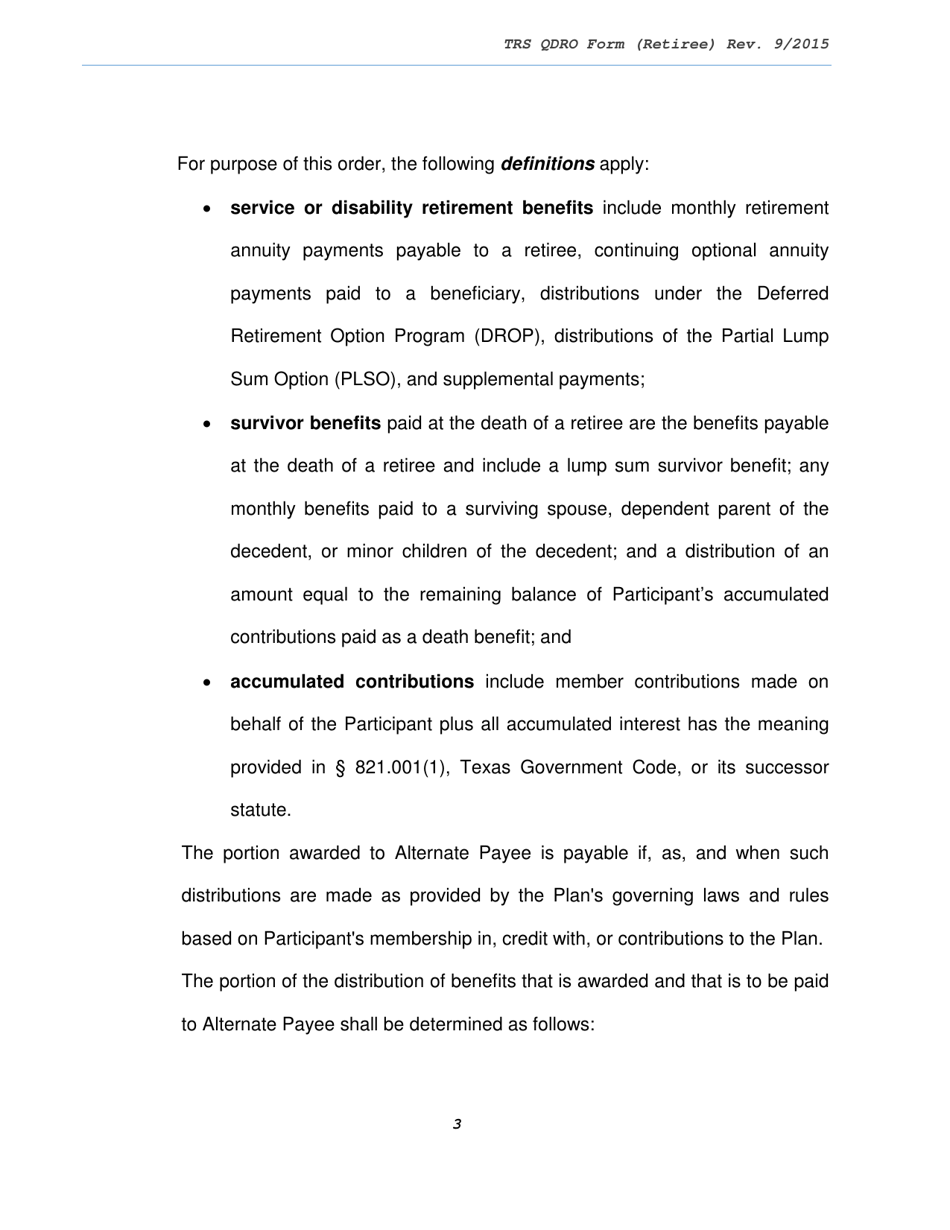 Trs Model Domestic Relations Order for Retiree - Texas, Page 3