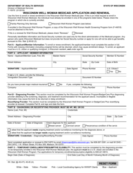 Document preview: Form F-10075 Wisconsin Well Woman Medicaid Application and Renewal - Wisconsin