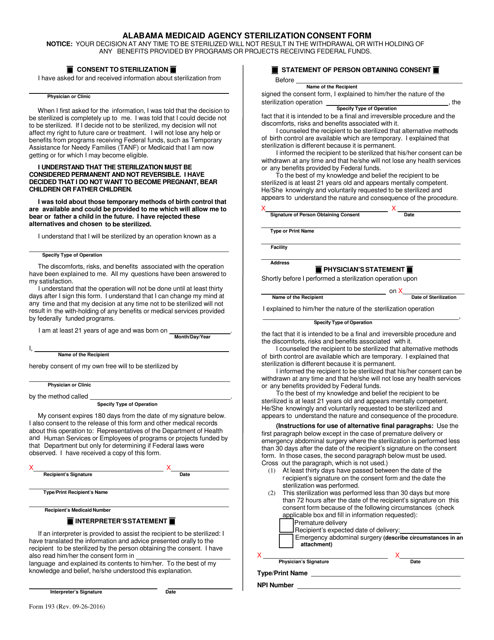 Form 193 Alabama Medicaid Agency Sterilization Consent Form - Alabama