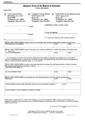 Form CV-433A Subpoena for a Civil Case - Washington, D.C.