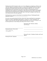 RAD Form 12 90 Day Notice to Vacate for Personal Use and Occupancy - Washington, D.C., Page 2
