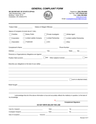 Document preview: General Complaint Form - West Virginia