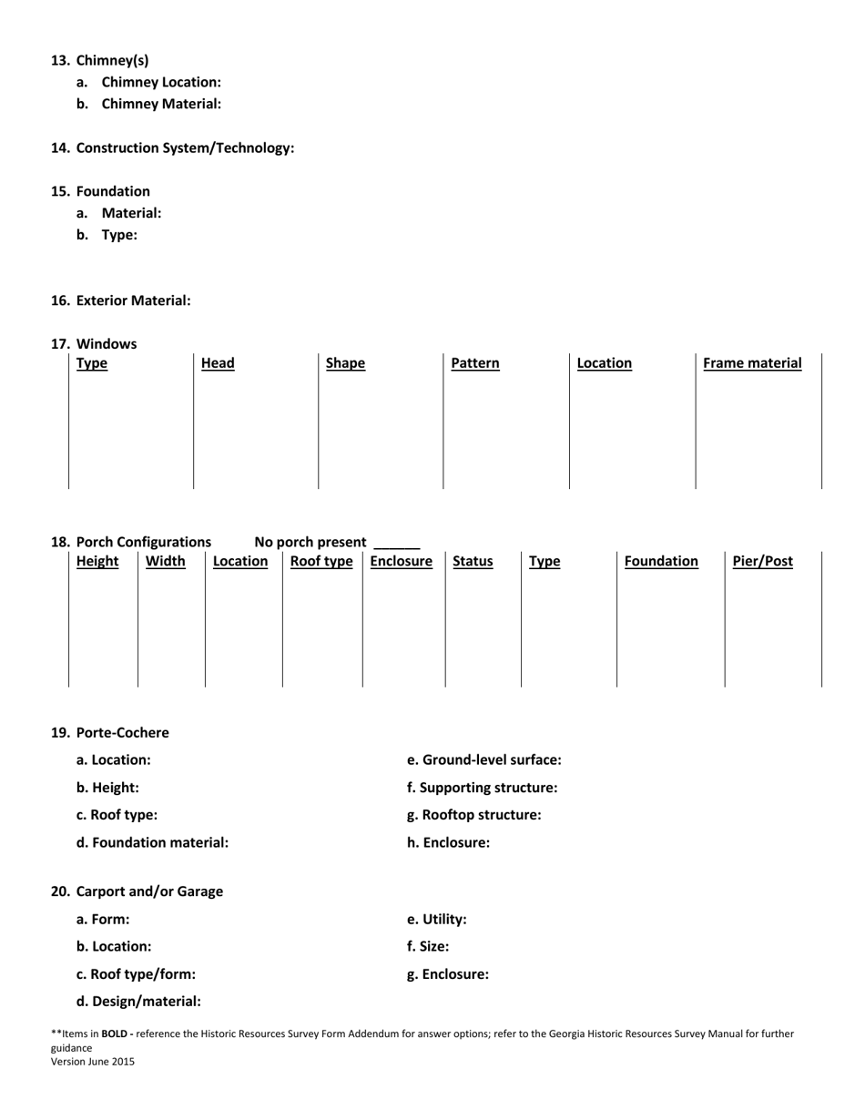 Georgia Historic Resources Survey Form for Use With Gnahrgis - Georgia (United States), Page 2