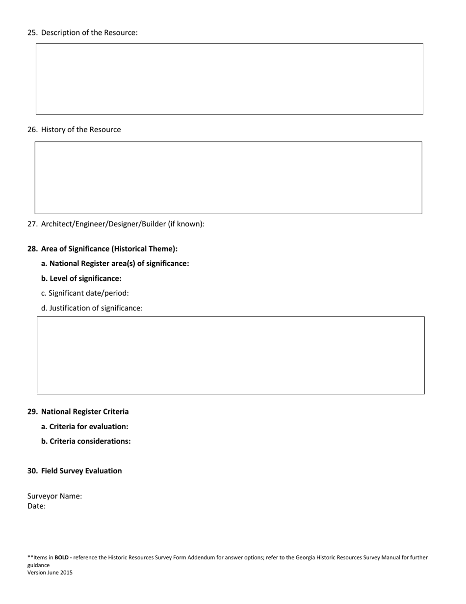 Georgia Historic Resources Survey Form for Use With Gnahrgis - Georgia (United States), Page 4