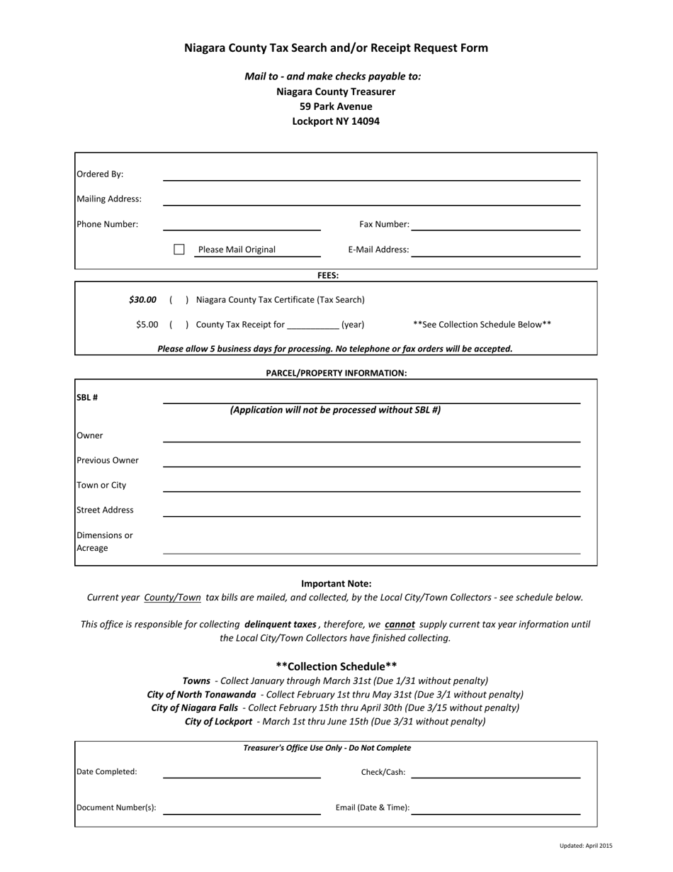 Niagara County, New York Tax Search and/or Receipt Request Form Fill
