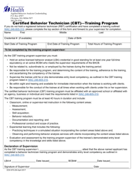 Document preview: DOH Form 670-204 Certified Behavior Technician (Cbt) - Training Program - Washington