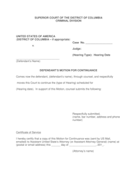 Document preview: Defendant's Motion for Continuance - Washington, D.C.