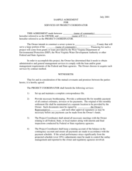 Sample Agreement for Services of Project Coordinator - West Virginia