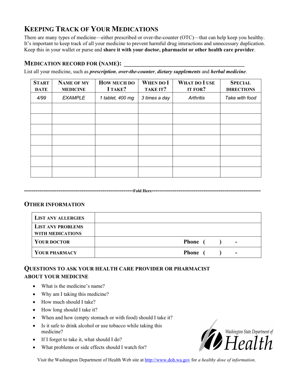 Medication Record - Washington, Page 1