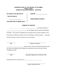 Document preview: Consent of Adoptee - Washington, D.C.