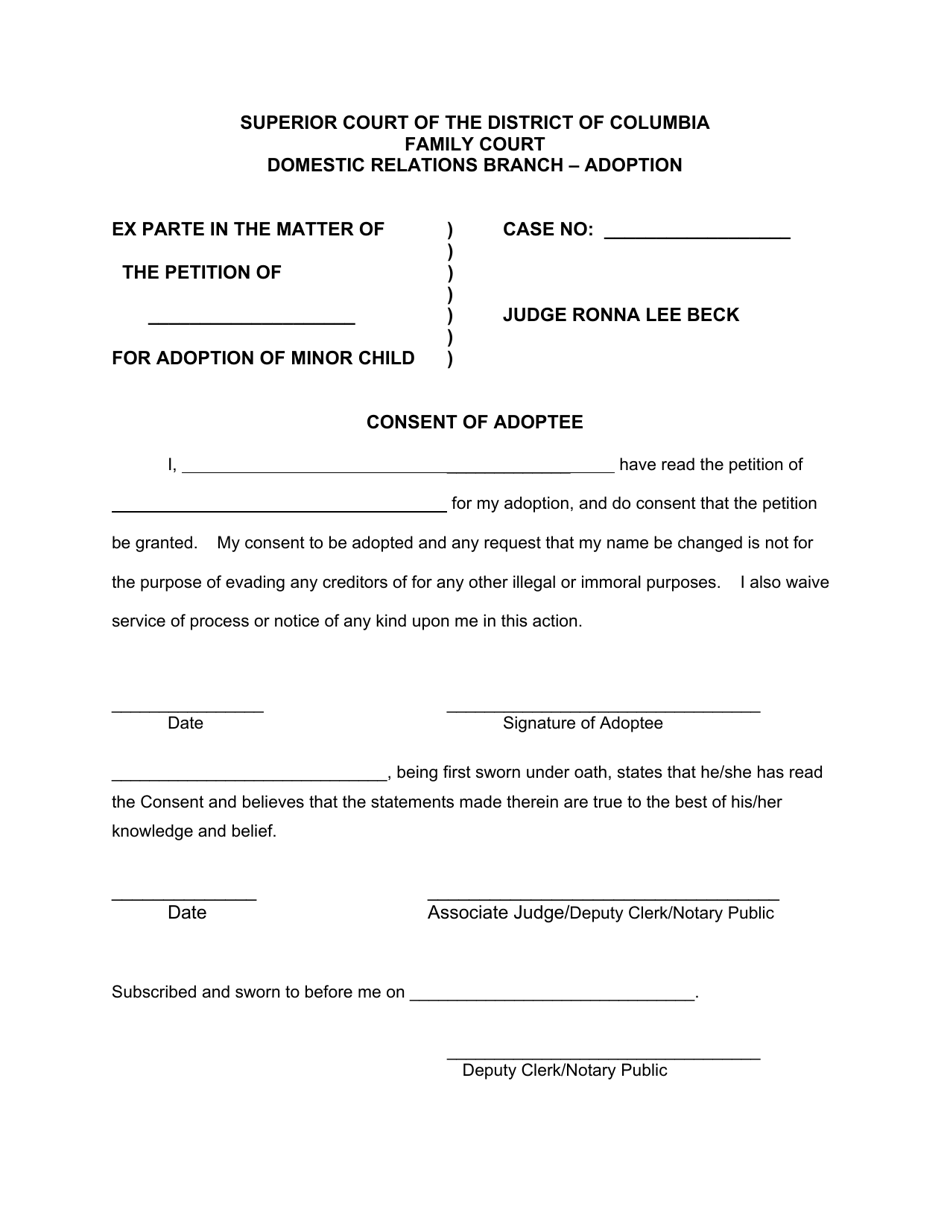 Consent of Adoptee - Washington, D.C., Page 1