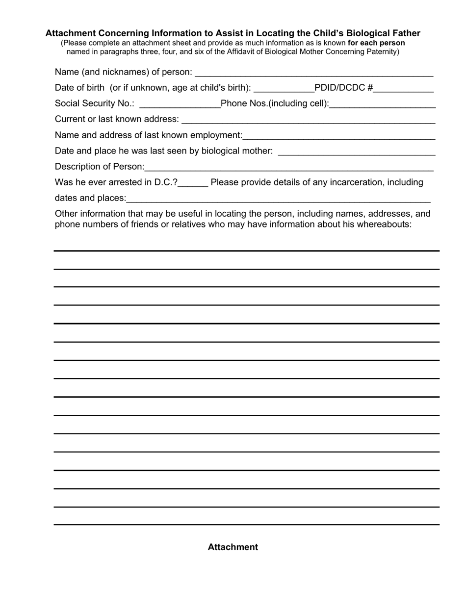 Biological Mothers Affidavit Concerning Paternity - Washington, D.C., Page 3