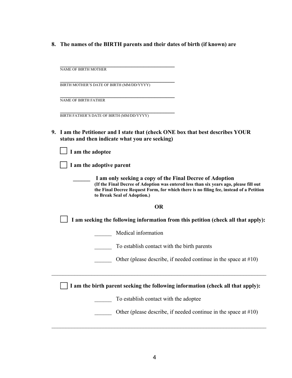 Petition to Break the Seal of Adoption - Washington, D.C., Page 4
