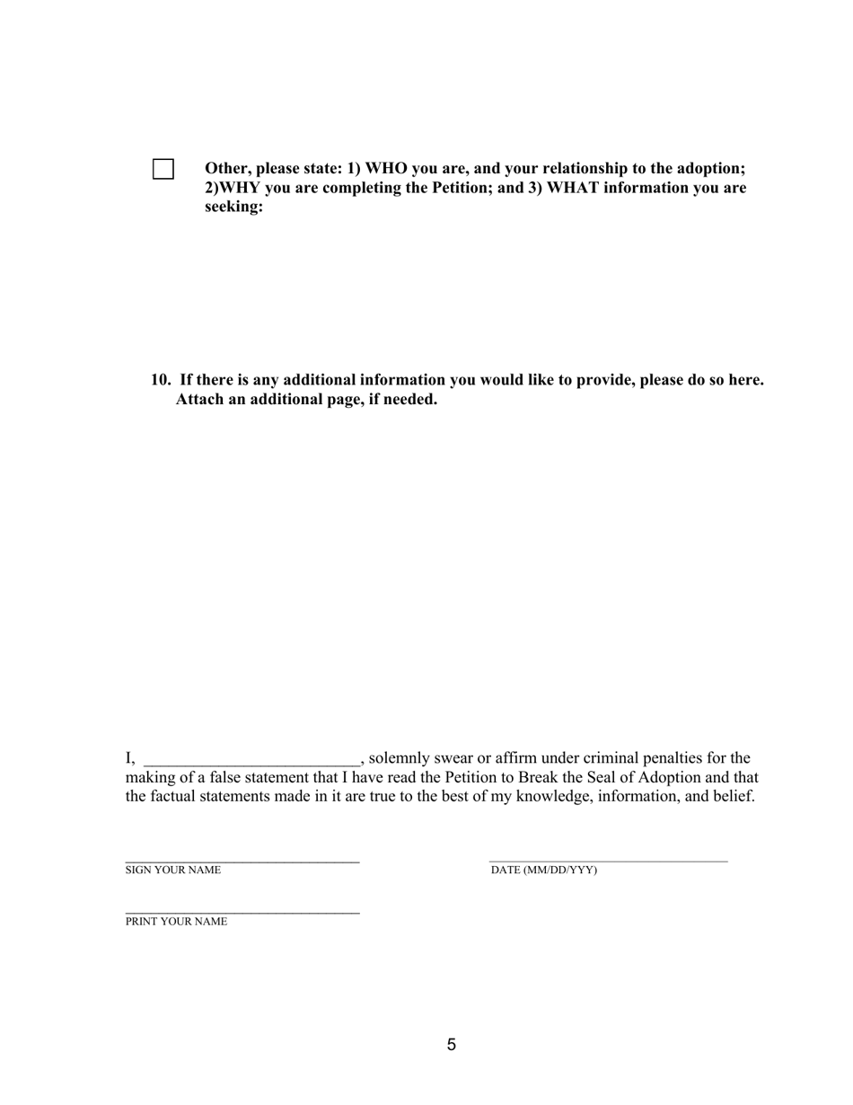 Petition to Break the Seal of Adoption - Washington, D.C., Page 5