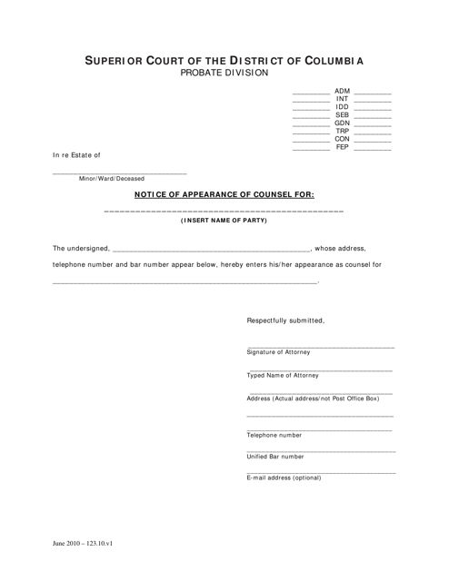 Notice of Appearance of Counsel - Washington, D.C. Download Pdf