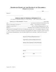 Document preview: Nominal Bond of Personal Representative - Washington, D.C.