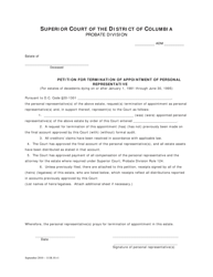 Document preview: Petition for Termination of Appointment of Personal Representative and Order - Washington, D.C.