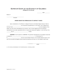 Petition to Deposit Funds Into the Estate Deposit Account and Order - Washington, D.C., Page 3