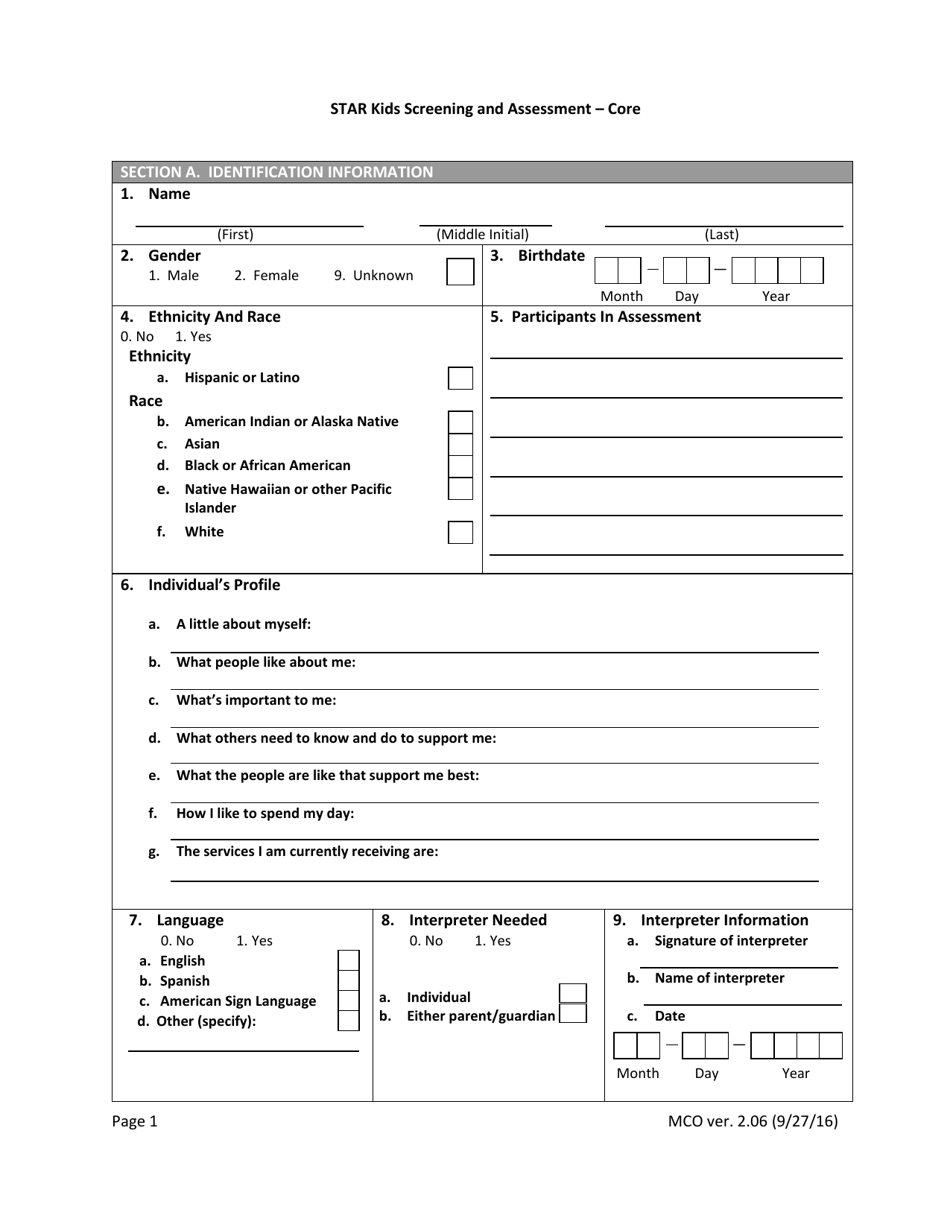 Star Kids Screening and Assessment Instrument - Texas, Page 1