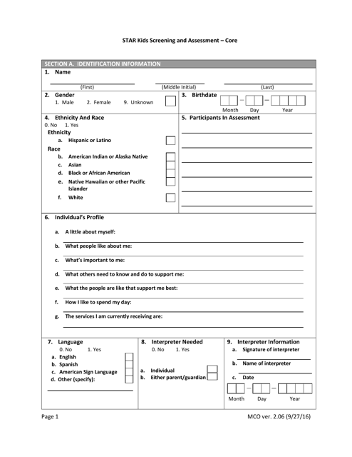Star Kids Screening and Assessment Instrument - Texas Download Pdf