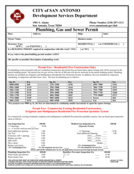 Document preview: Plumbing, Gas and Sewer Permit - City of San Antonio, Texas
