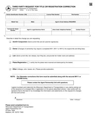 Document preview: Form MV1047 Third Party Request for Title or Registration Correction - Wisconsin