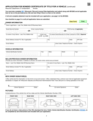 Form MV2082 Application for Bonded Certificate of Title for a Vehicle - Wisconsin, Page 2