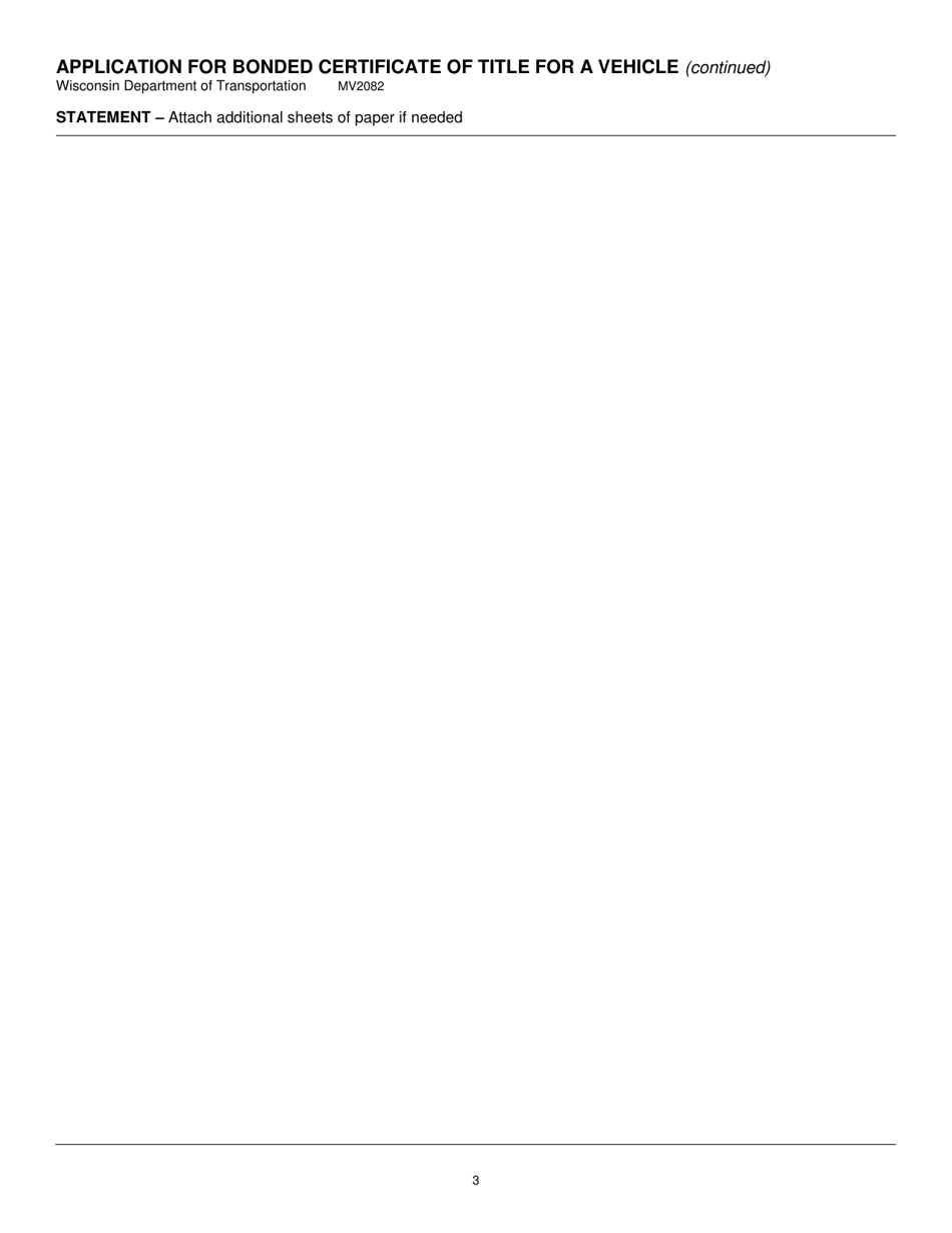 Form MV2082 Application for Bonded Certificate of Title for a Vehicle - Wisconsin, Page 3