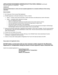 Form MV2082 Application for Bonded Certificate of Title for a Vehicle - Wisconsin, Page 4