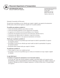 Document preview: Formulario MV2338S Reclamo a Agencias De Automotores - Wisconsin (Spanish)