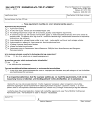 Document preview: Form MV3184 Salvage Type 1 Business Facilities Statement - Wisconsin
