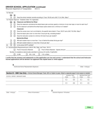 Form MV3110 Driver School Application - Wisconsin, Page 2