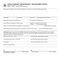 Document preview: Form MV2692 Vehicle Warranty Repair Request/Nonconformity Report - Wisconsin