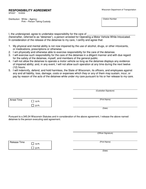 Form SP4337 Responsibility Agreement - Wisconsin