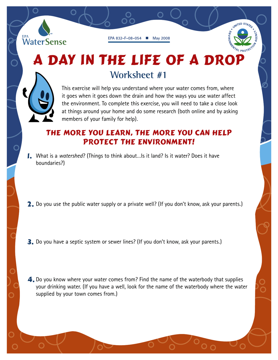 Worksheet 1 A Day in the Life of a Drop, Page 1