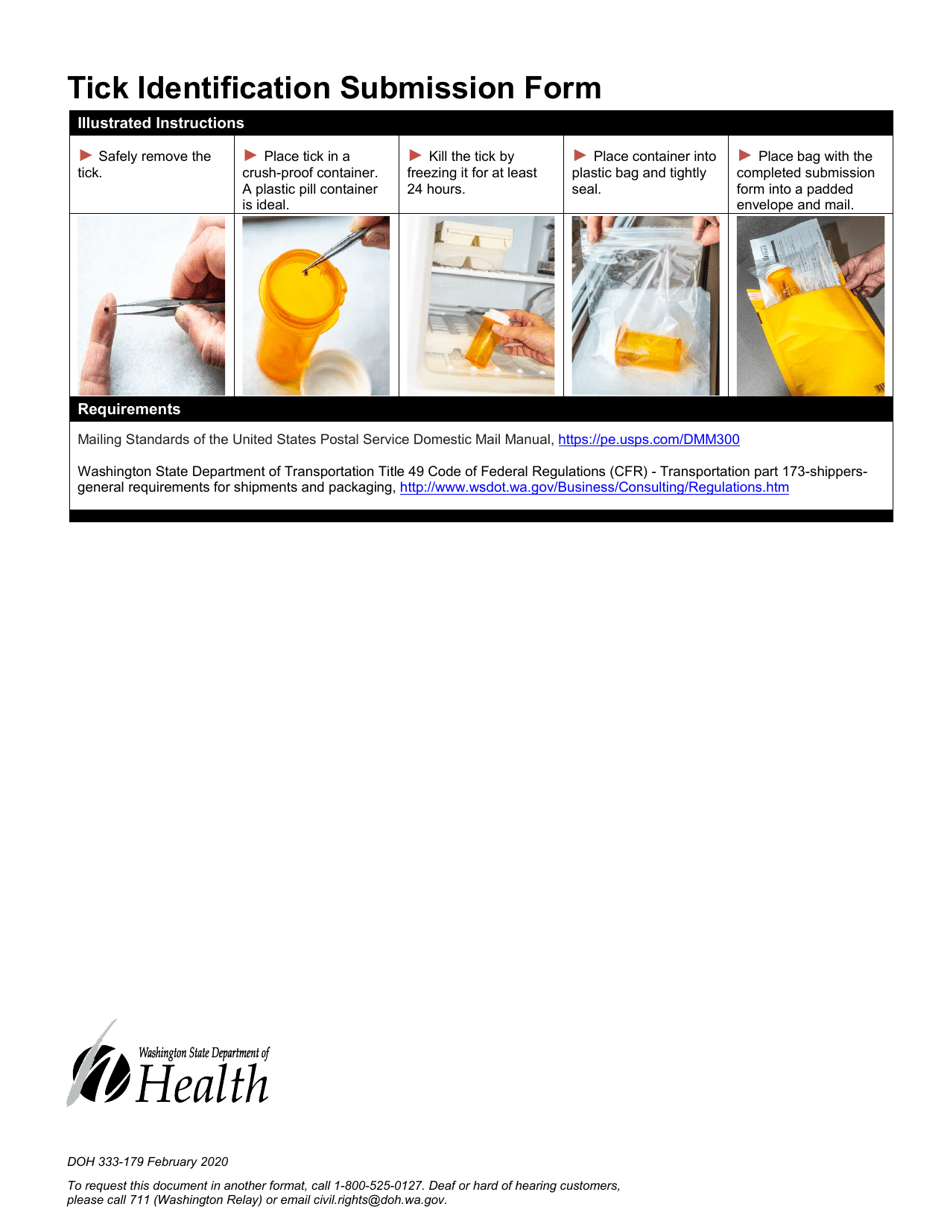 DOH Form 333-179 Tick Identification Submission Form - Washington, Page 2
