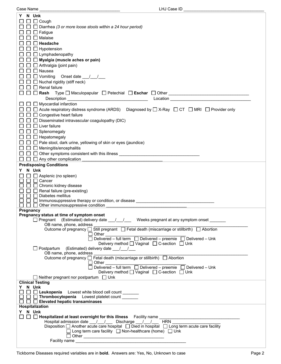 DOH Form 420-214 Download Printable PDF or Fill Online Tickborne ...