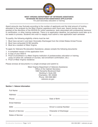 Document preview: Veterans Re-education Assistance Application - West Virginia
