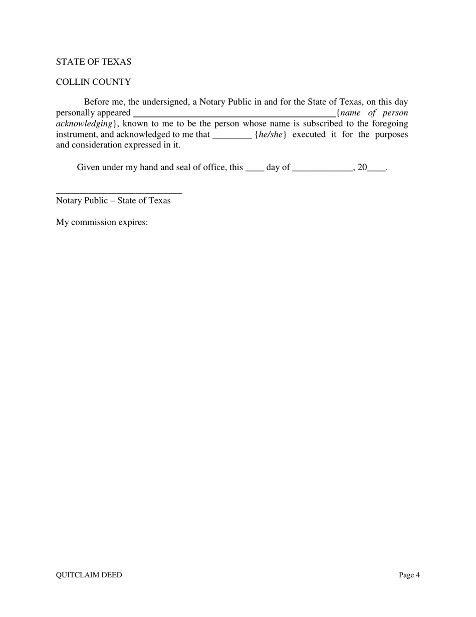 Quitclaim Deed - Texas, Page 4