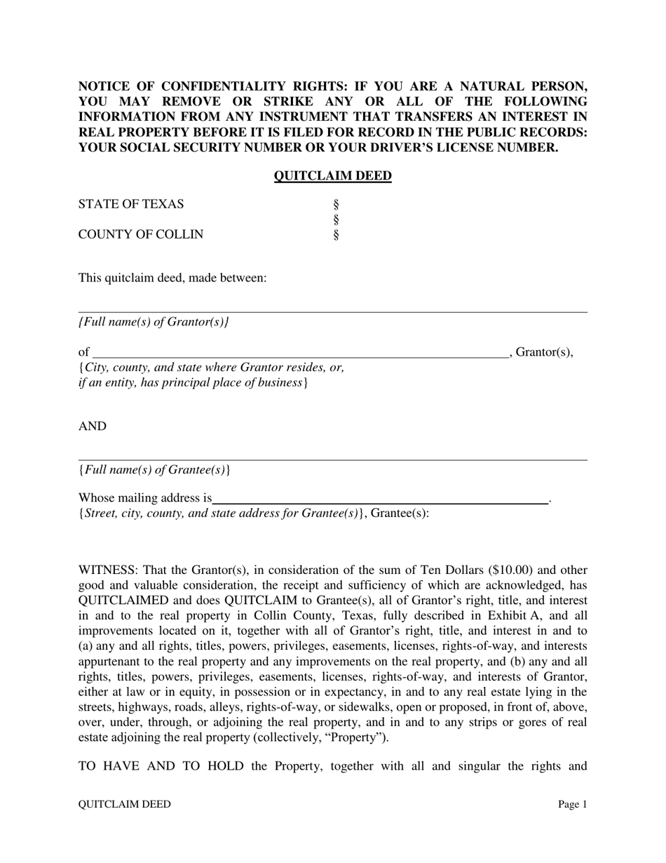 Texas Quitclaim Deed - Fill Out, Sign Online and Download PDF ...