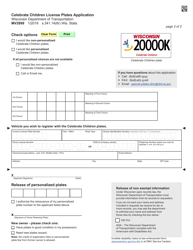Form MV2899 Celebrate Children License Plates Application - Wisconsin, Page 2