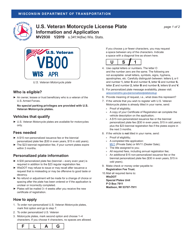 Document preview: Form MV2930 U.S. Veteran Motorcycle License Plate Application - Wisconsin