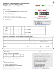 Form MV2956 Donate Life Wisconsin License Plates Application - Wisconsin, Page 2
